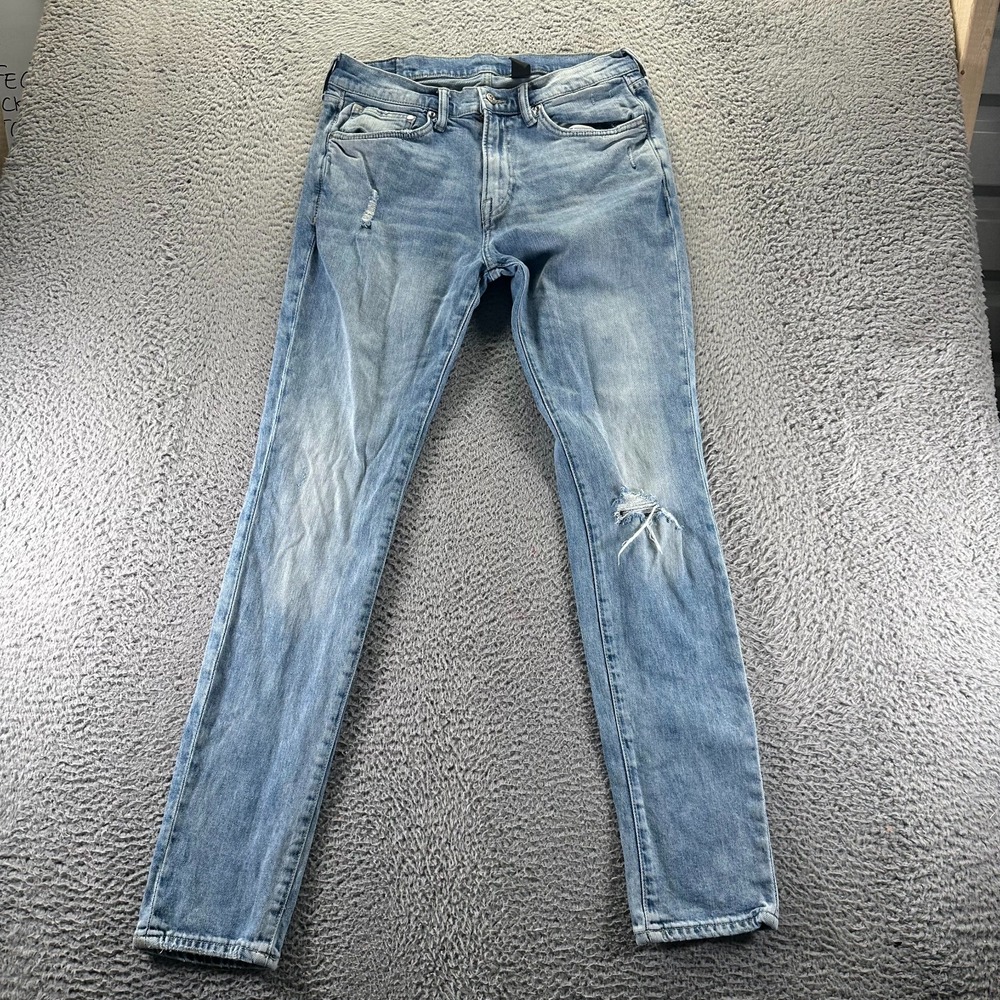 &Denim Jeans Mens 32x34 Blue Cotton Denim‎ Skinny Leg Distressed Workwear Faded